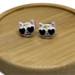White Cat with Colorful Accents Stud Earrings